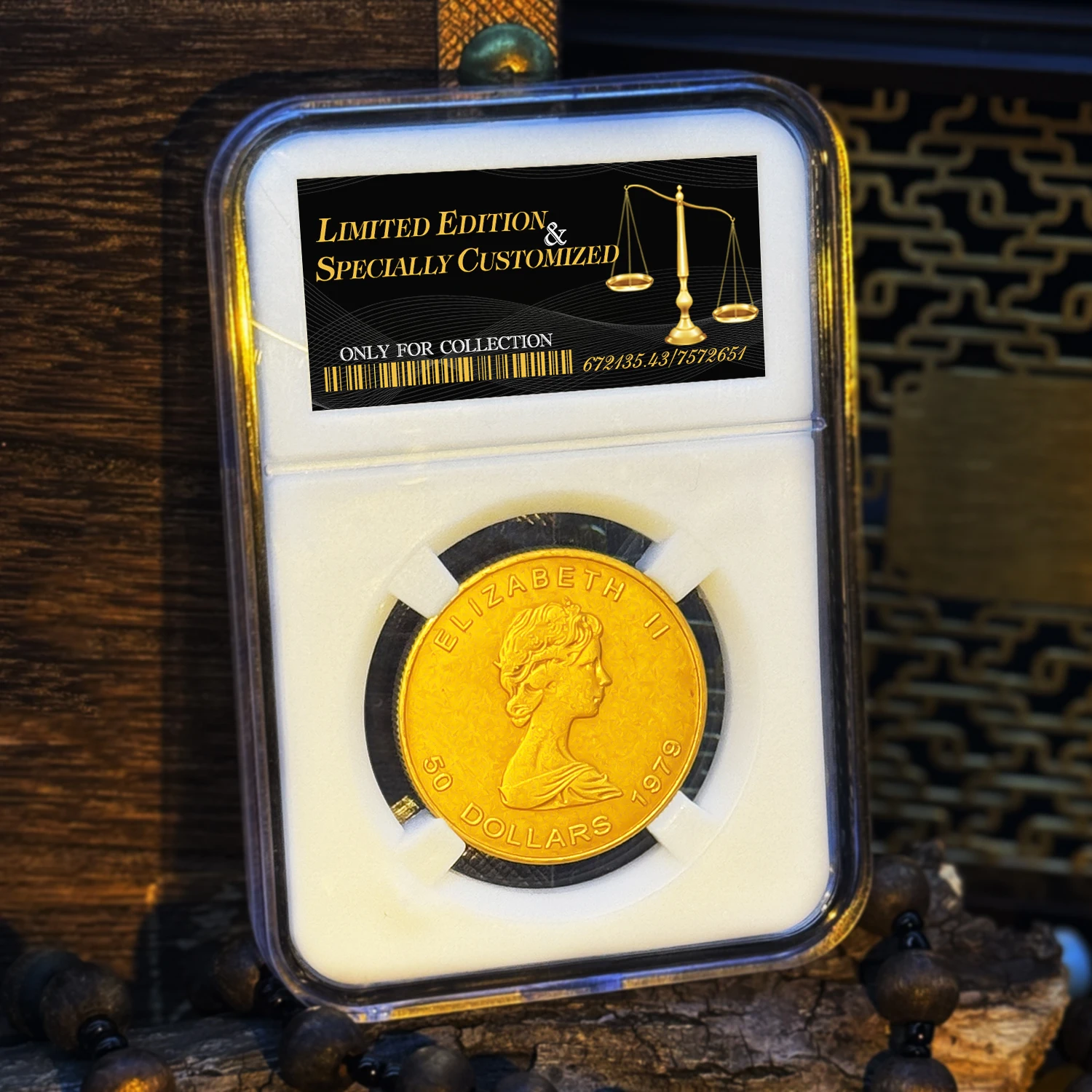 Réplica de hoja de arce de 50 dólares de Elizabeth canadiense de 1979, moneda dorada artesanal de estilo Vintage con caja de presentación, regalo de decoración del hogar
