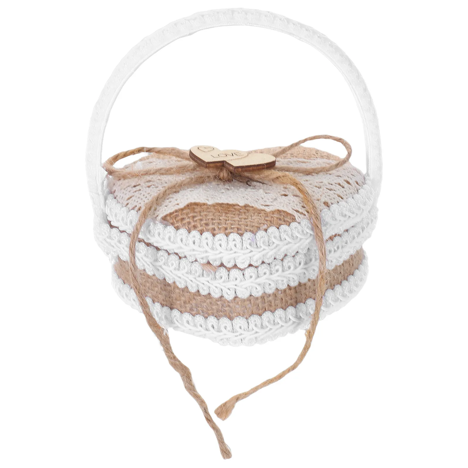

Rustic Handmade Jute Wedding Ring Box Flower Girl Bearer Ring Holder Box Wedding Pillow for Ceremony Decorative