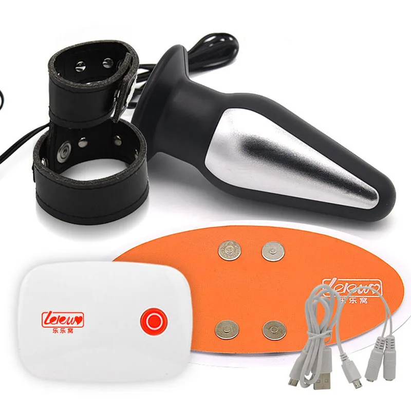 Intelligent APP Wireless Remote Control Electro Muscle Stimulation Massage Pads Anal Plug Penis Ring Electrical BDSM Shock Set