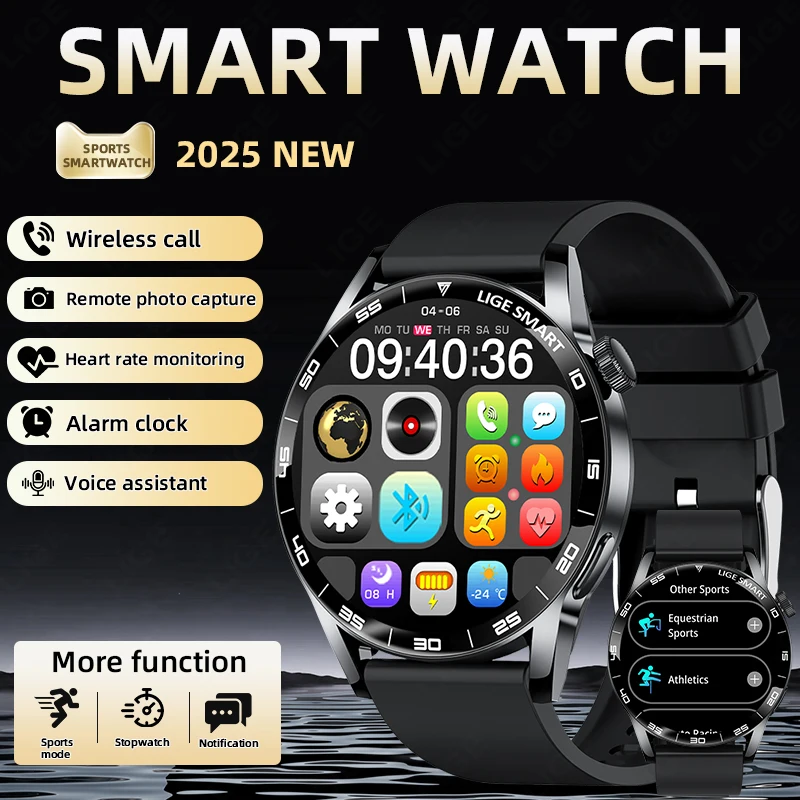 

LIGE Men's Smart Watch Fitness Sports IP68 Waterproof Heart Rate Monitor Bluetooth Call Watch Voice Assistant Smartwatches Women