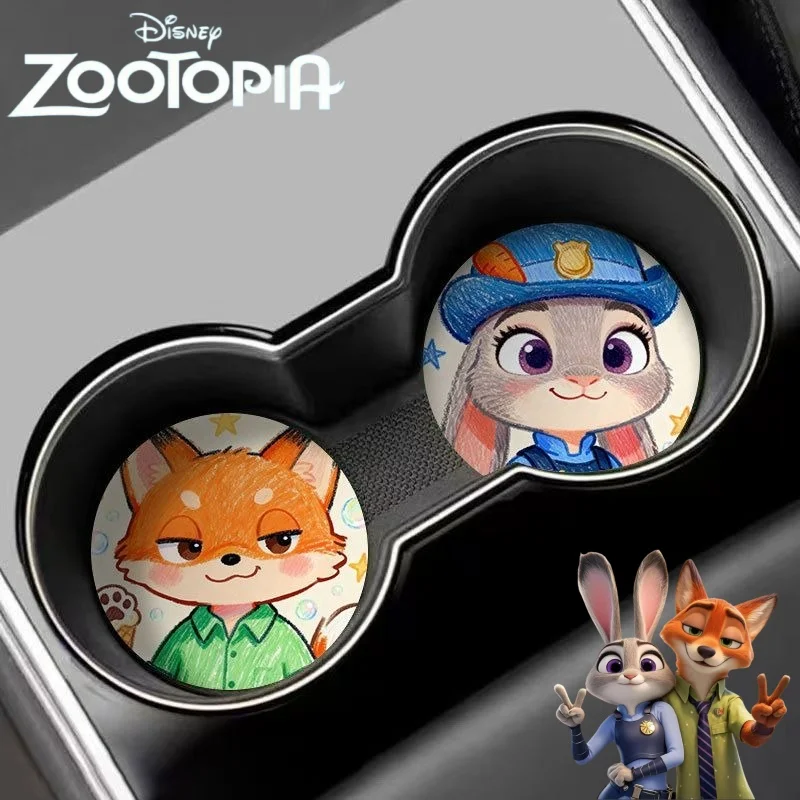 

Серия Disney Zootopia: Новые милые креативные коврики для хранения в автомобиле с мультяшным рисунком Ника и Джуди, модные персонализированные декоративные подставки для стаканов