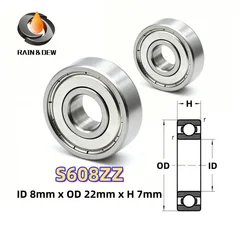 8Pcs S608ZZ  Stainless Steel Ball Bearing 608zz ABEC-9   8x22x7mm  Roller Skates Bearing 608