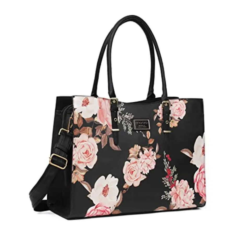 

Laptop Tote Bag Compatible with MacBook Air 15 M3 M2/Pro M4 M3 M2 M1 and 15-15.6 Notebook Peony Waterproof PU Leather Travel Wo