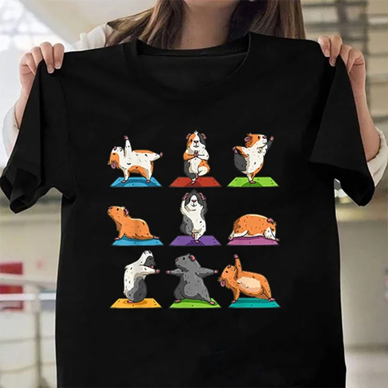 ヨガモルモットプリント Tシャツユニセックスクール夏カジュアル Tシャツ女性服ファッショングラフィック Tシャツ美的服 Y2k