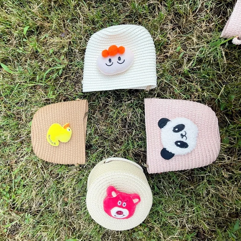 Bolso cruzado de hombro con dibujos animados para niños, Mini monedero portátil de paja, a la moda