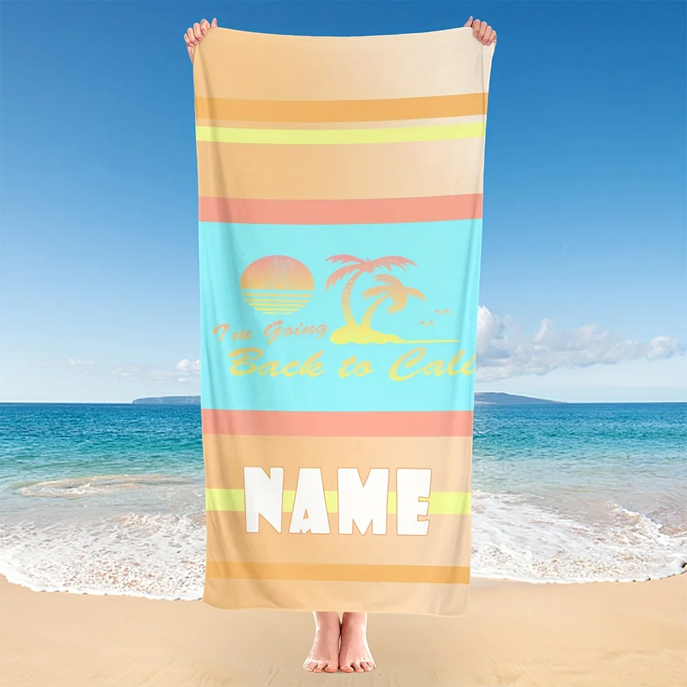 1pc  Personalized Retro California Beach Towel, Custom Name Vintage Palm Sunset Pool Towel for Summer
