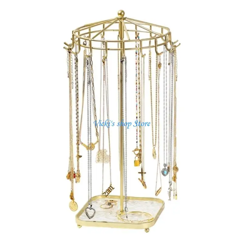 Rotating Metal Acrylic Jewelry Display Stand Detachable Necklace Holder Organizers