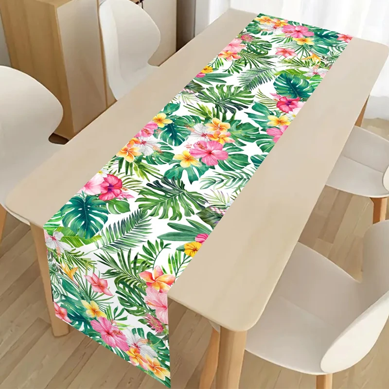Summer Hawaiian Floral Table Runner Flamingo Birthday Party Decor Aloha Hawaii Tropical Party Supplies Dining Table Decor