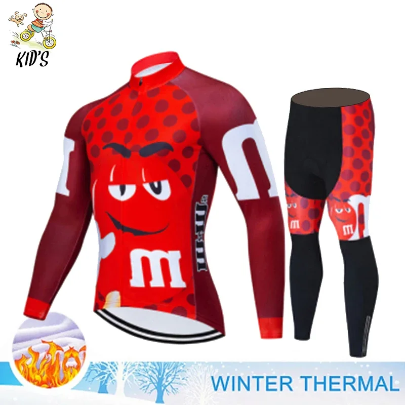 2022 Kids Cartoon Winter Thermal Fleece Cycling Jersey Set Bicycle Girl Cycling Clothes Warm Bike Children Cycling Clothing Suit