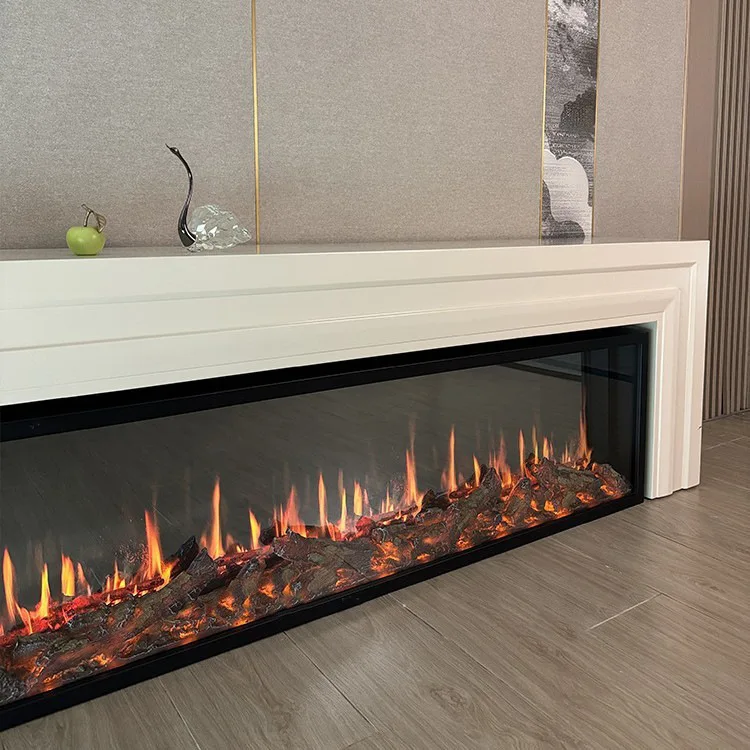 Embedded Electric Fireplace, Metal French Style Decorative Cabinet, Holographic Shadow Flame Heater, for Villa Living Room