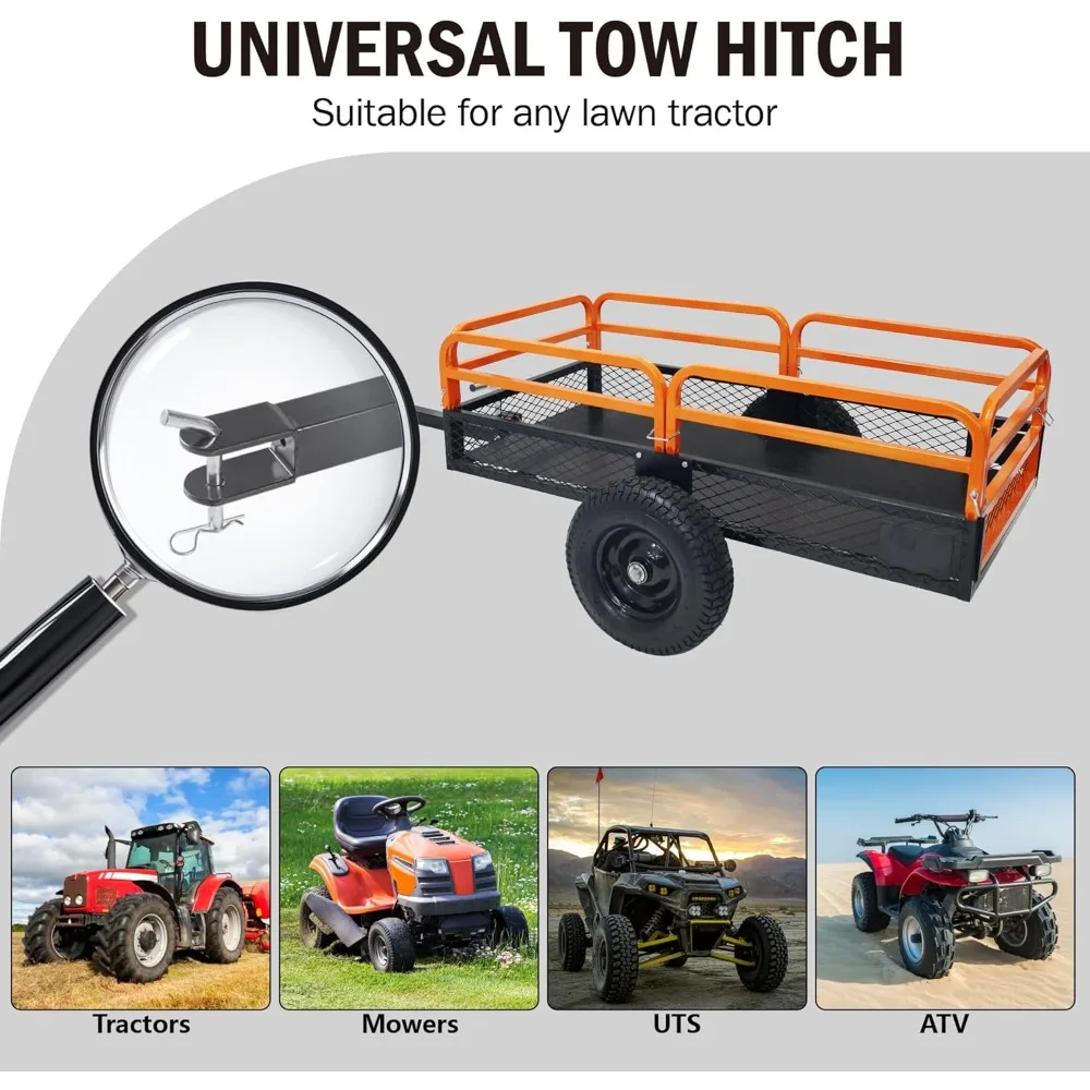 頑丈なスチール製ユーティリティトレーラー、15立方フィート、トラクター、芝刈り機、庭の運搬に適したATVダンプトレーラー