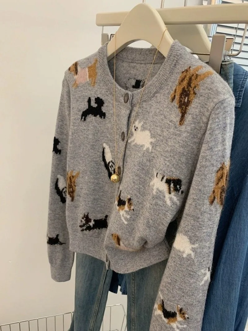 Cardigan Feminino Vintage Cartoon Animals Oversized Sweater Long Sleeve Top Y2k Clothes Pull Femme Autumn Winter Sueters