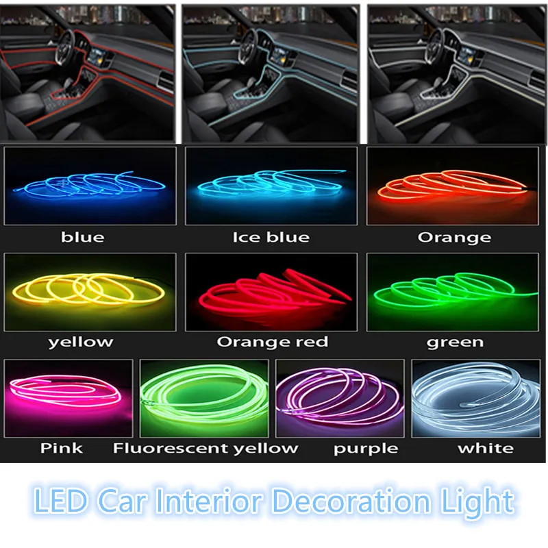 

HQ 12V Universal LED Car Ambient Lamp Car Interior Decoration Light Cold Light Strips Waterproof Dashboard Console Lamp1/3/5M