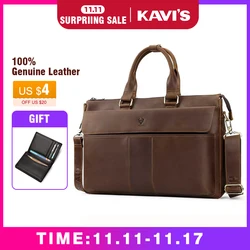 Crazy Horse Leather Briefcase for Men Vintage Male Handbag Top Quality Cowhide Messenger Bag Shoulder Bag Fit 14inch Laptop Tote