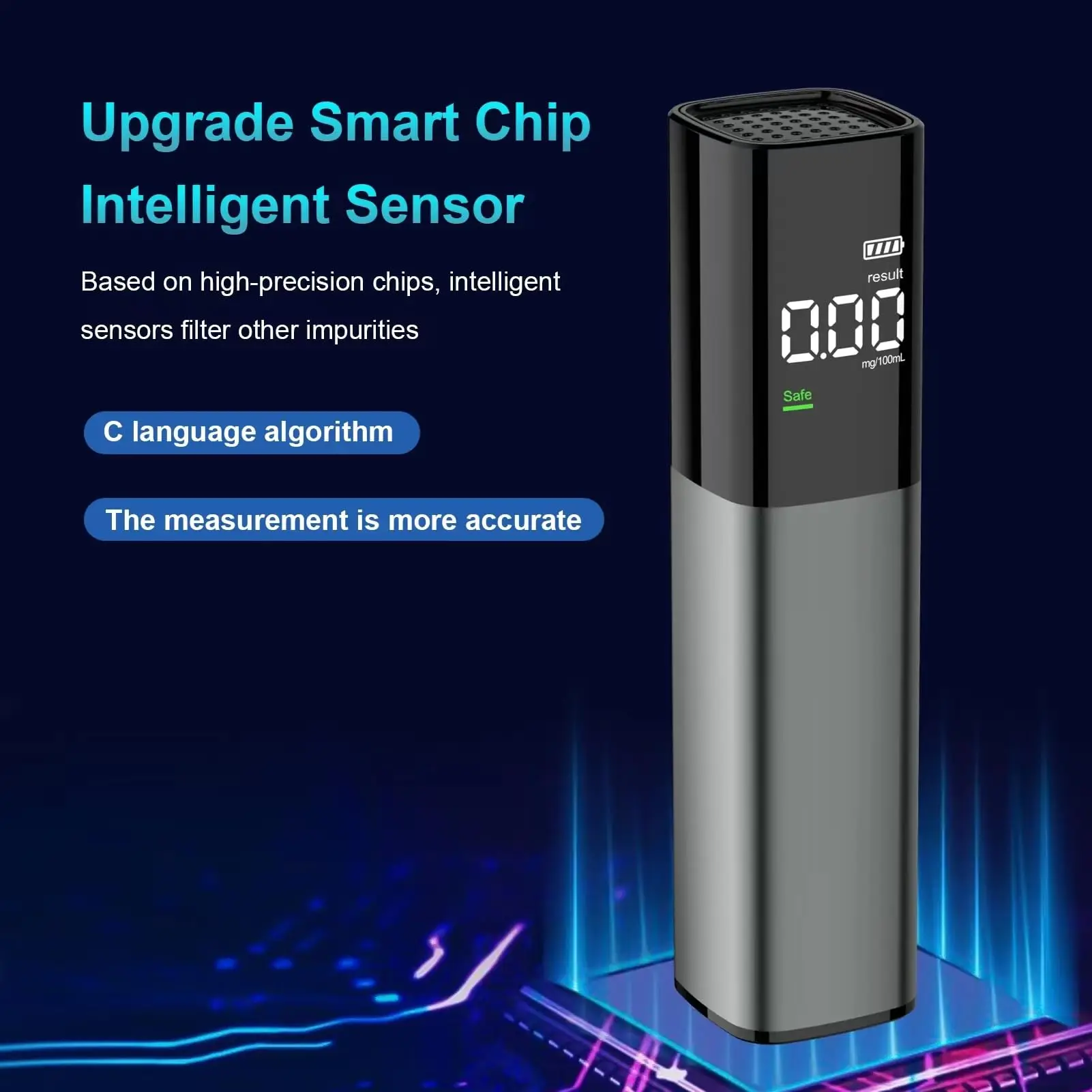 Professionele blaastest USB oplaadbaar 0.000 ~ 0,199% BAC contactloze blaastesters voor alcohol met LCD-scherm