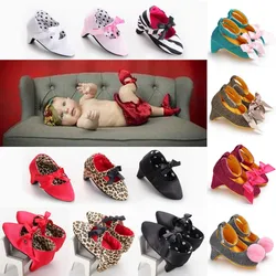 Popular Newborn Baby Fashion Girl High Heels Princess Bow Birthday Party Baby Bed Shoes Photo Prop Shoes 0-12 Months