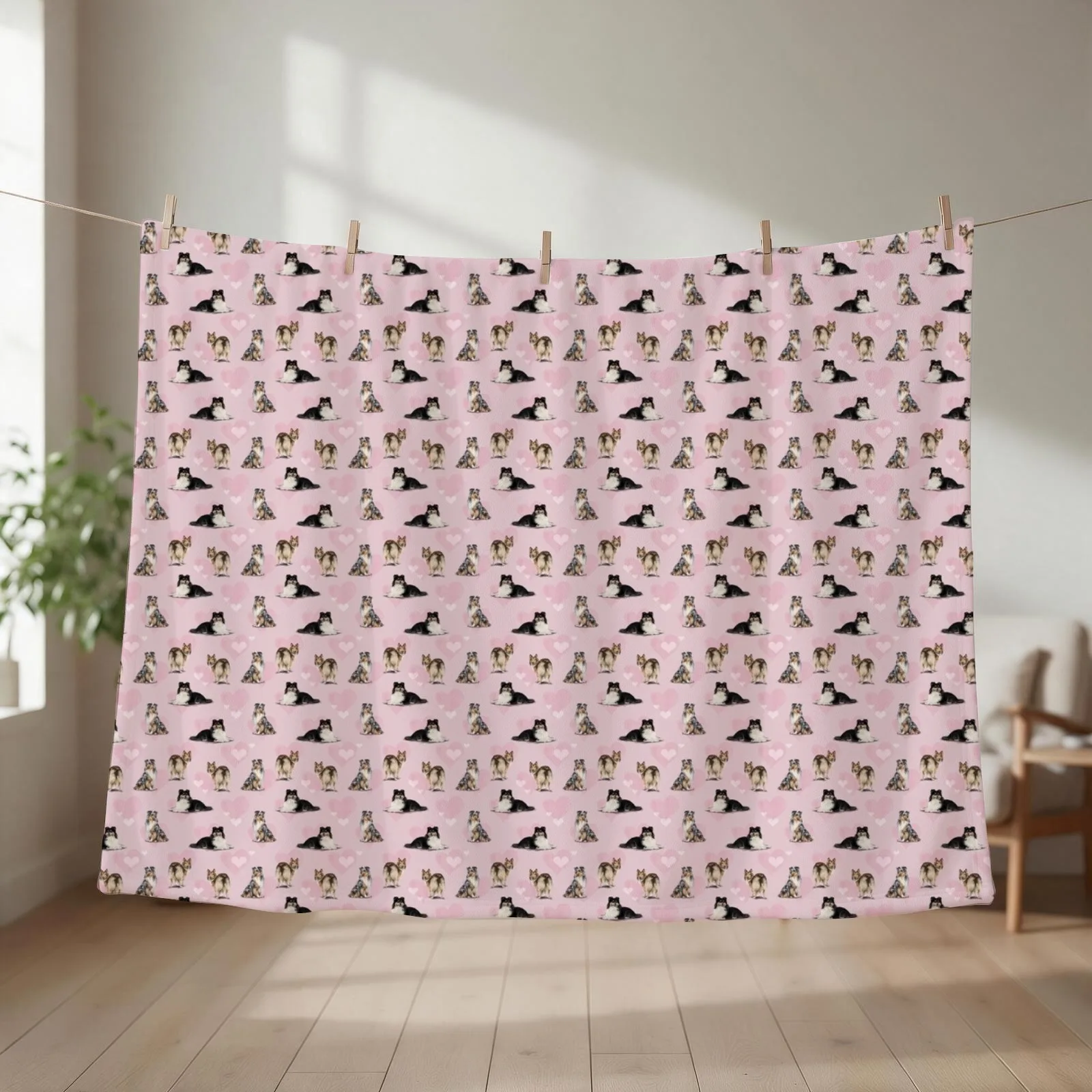 The Shetland Sheepdog Sheltie in Pink Throw Blanket Blankets For Bed Soft Plaid blankets and throws anime Blankets
