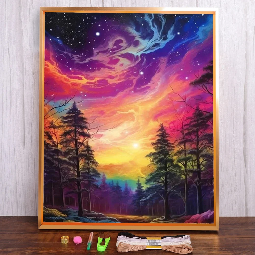 

Aurora Scenery Cross Stitch Kit Starry Sky 14ct 11ct Counted Printed Canvas Set Stitches Threads Embroidery Handmade Crafts Gift