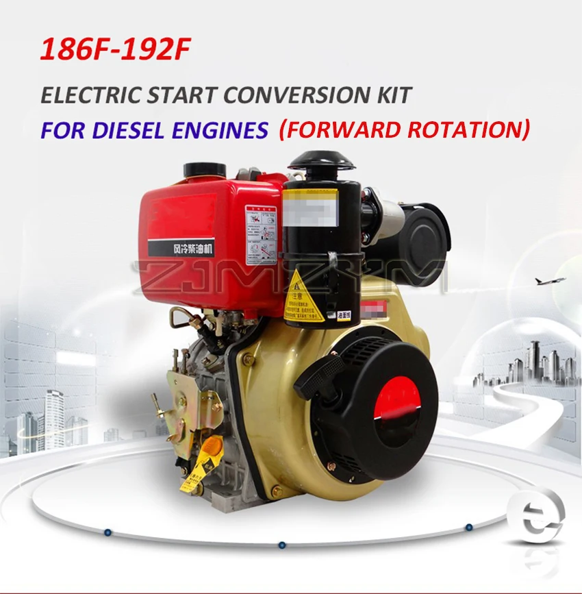 Electric Start Conversion Kit For Diesel Engines 186F 188F 192F Generator Forward Rotation Starter Motor Retrofit Complete Set
