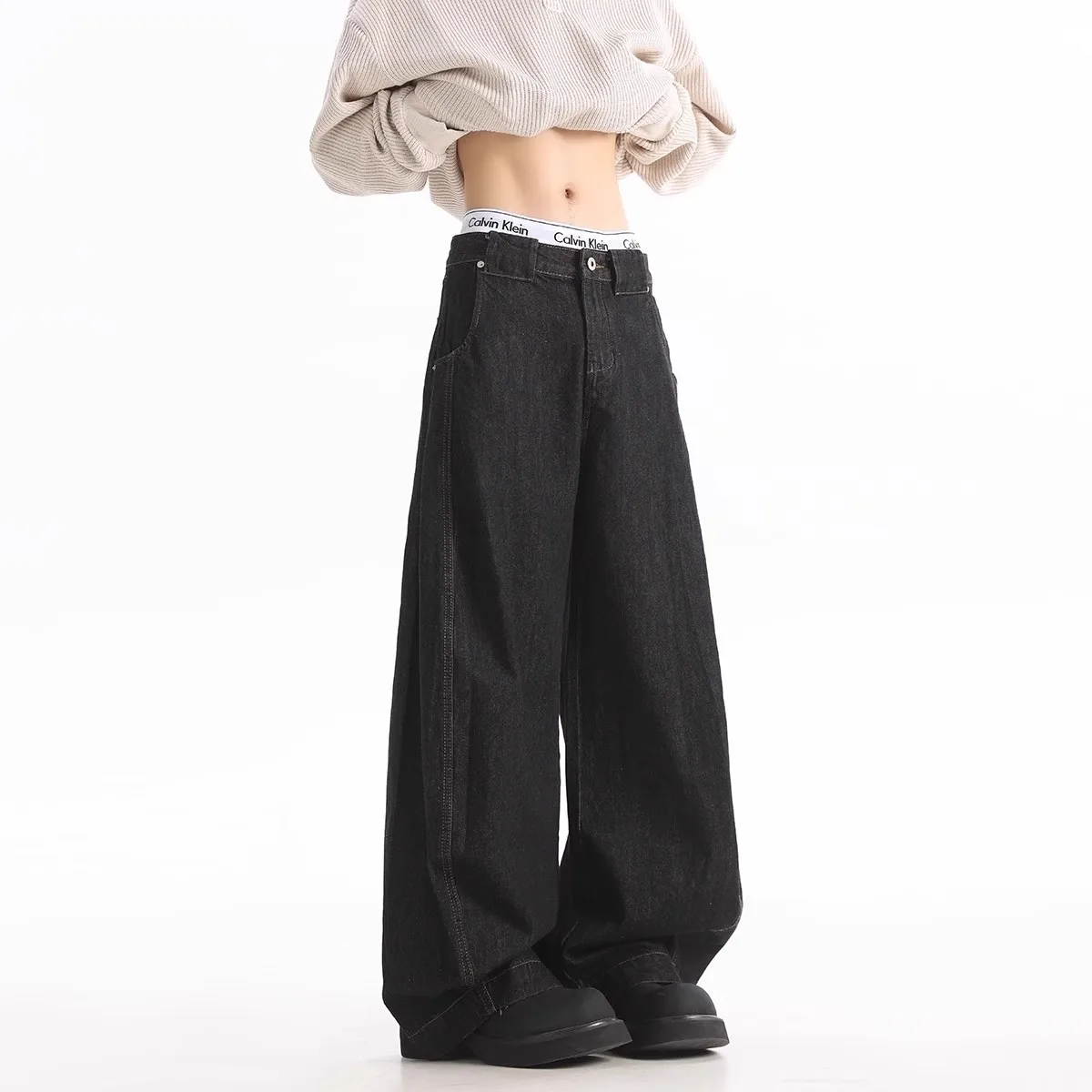 

American Cleanfit Retro Feeling Knife Jeans Men Loose Straight Trendy Wide Leg Long Pants Cotton Youth Zipper Opening