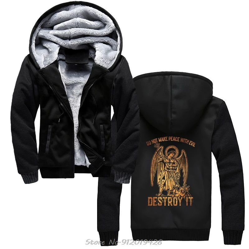 Do Not Make Peace With Evil Destroy Archangel Saint Michael Hoodie Cotton Hoody Mens Jacket Zip Up Hoodies Fashion Winter Coats