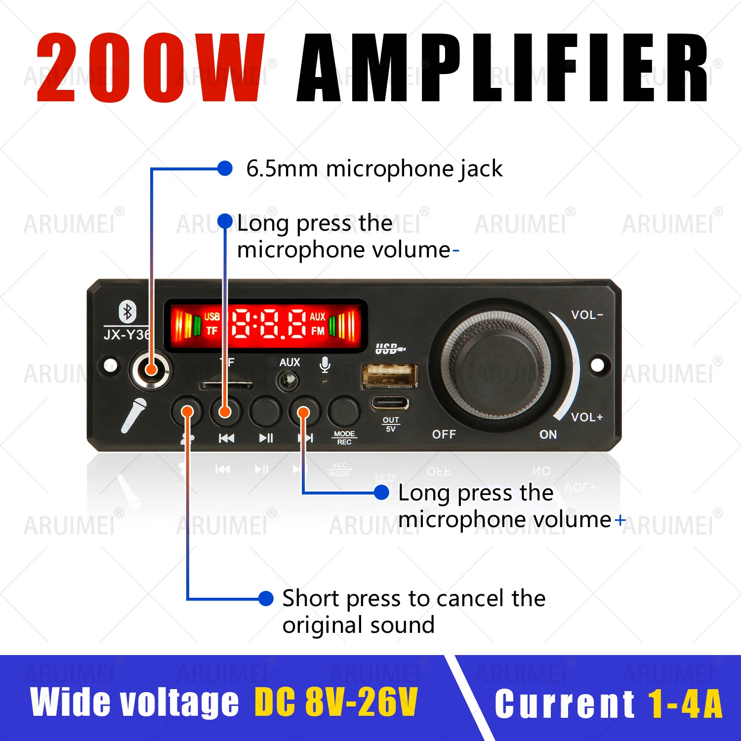 Wzmacniacz Bluetooth 5.1 DIY 200W Dekoder MP3 Mikrofon 12V Radio FM TF USB Samochodowy odtwarzacz muzyczny Głośnik Regulacja głośności