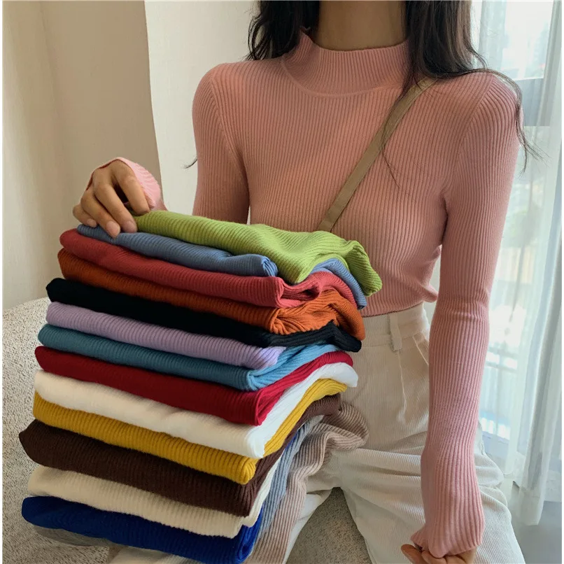 

Женский вязаный свитер Long Sve Pure Color Base irt f с высоким воротником, внутренняя одежда, новый корейский свитер INS, топ