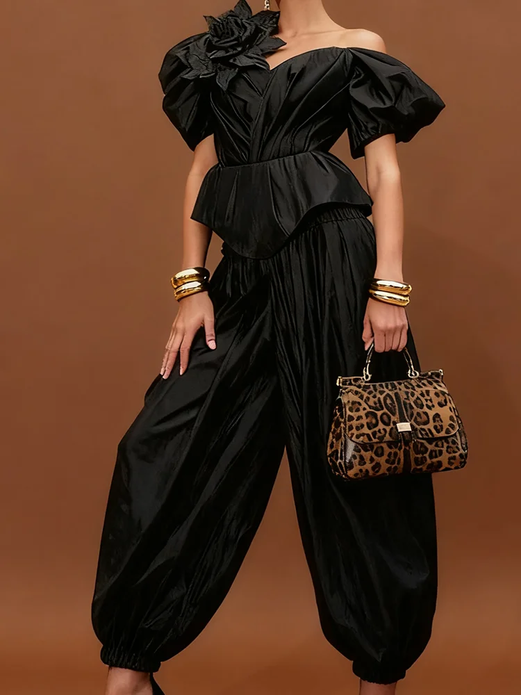 Chic Off Shoulder Ruched Flowers Sleeveless Jumpsuit Formal Evening Dresses Birthday Party Prom Gowns Customized