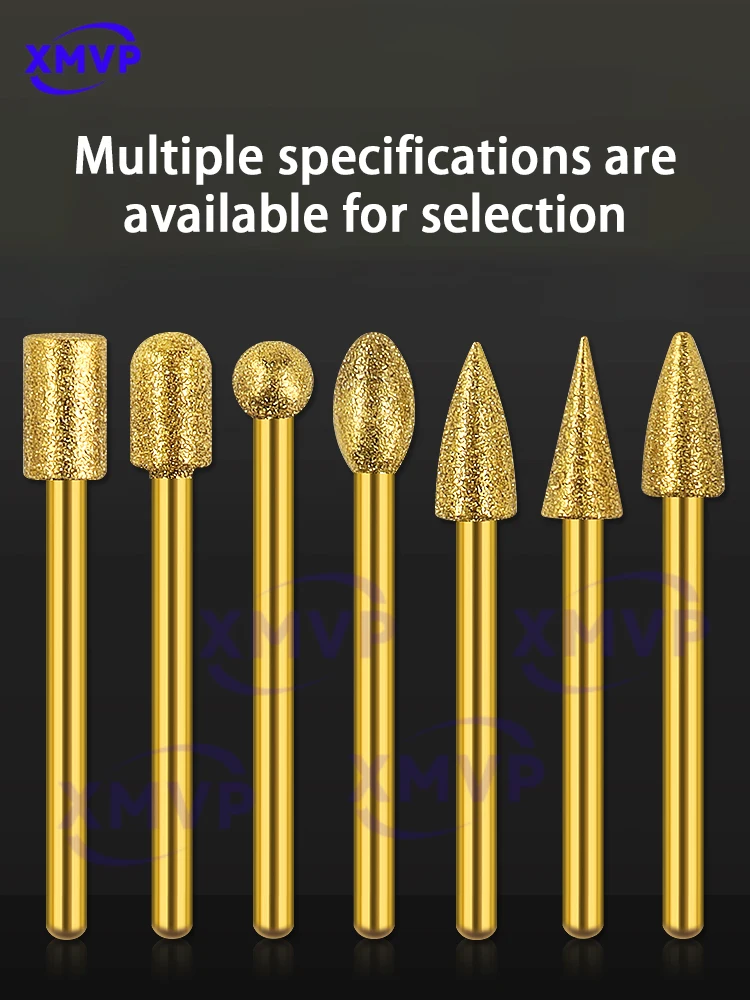 티타늄 코팅 다이아몬드 연삭 헤드, 3mm 소형 다이아몬드 연삭 헤드, 초경질 금속 옥 연마 도구, 전기 연삭