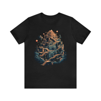 MC Escher Inspired Stairwell T-Shirt - Mind-Bending Geometric Retro Streetwear High-quality Crew-neck Short-sleeved Men T-shirt