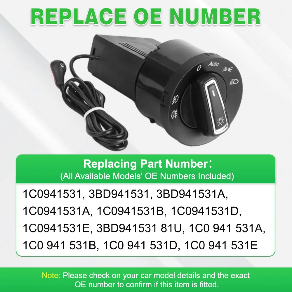 3BD941531 1C0941531 لشركة فولكس فاجن جيتا MK4 / بورا 1999-2005 مفتاح التحكم في المصباح الأمامي للسيارات #4