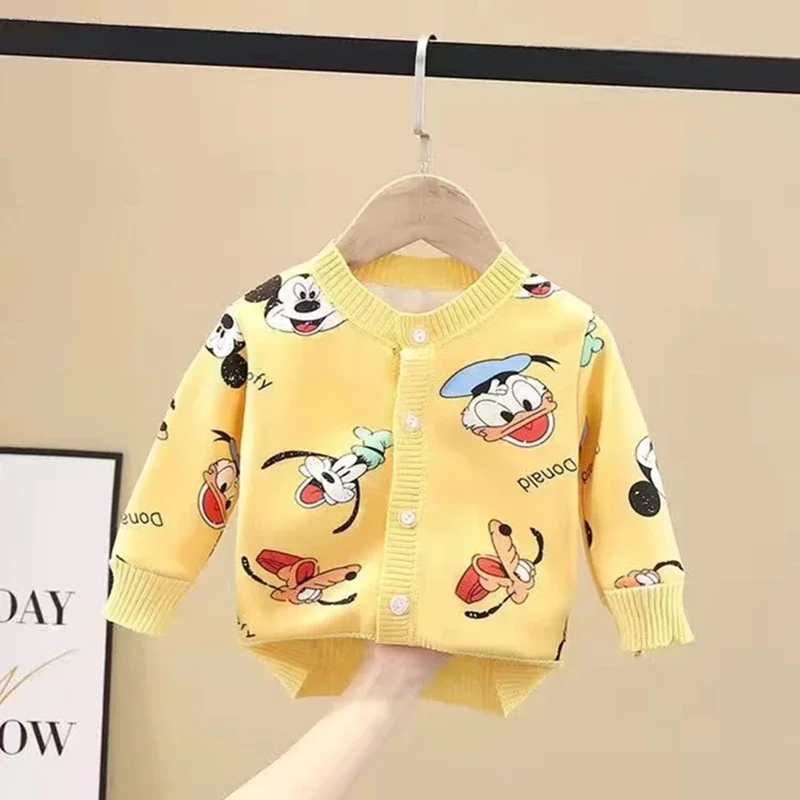 Baby Boys Knitted Sweater Spring Autumn Cartoon Mickey Mouse Donald Children Clothes Kids Girl Cardigan Infant Jacket Coat 0-3T