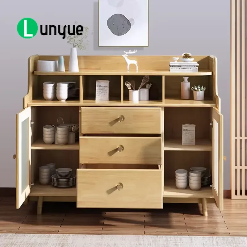 Nordic Solid Wood Sideboard Wall Mounted Wine Cabinet Modern Simple Living Room Storage Cupboard Household Furniture