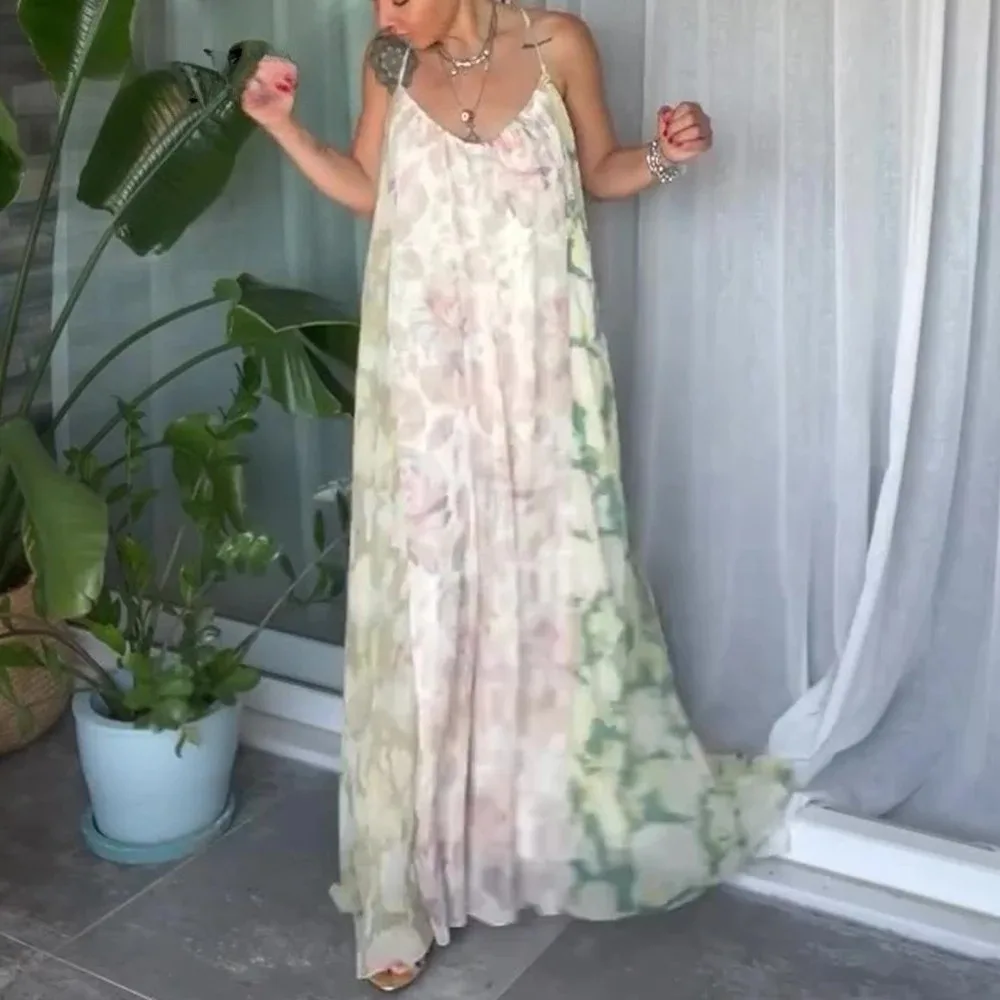 KONDALA Chic Holiday Beach Sexy Cami Donna Abito Moda 2025 Estate Stampa Flora Abito lungo Patchwork Party Pieghettato Y2K Abiti