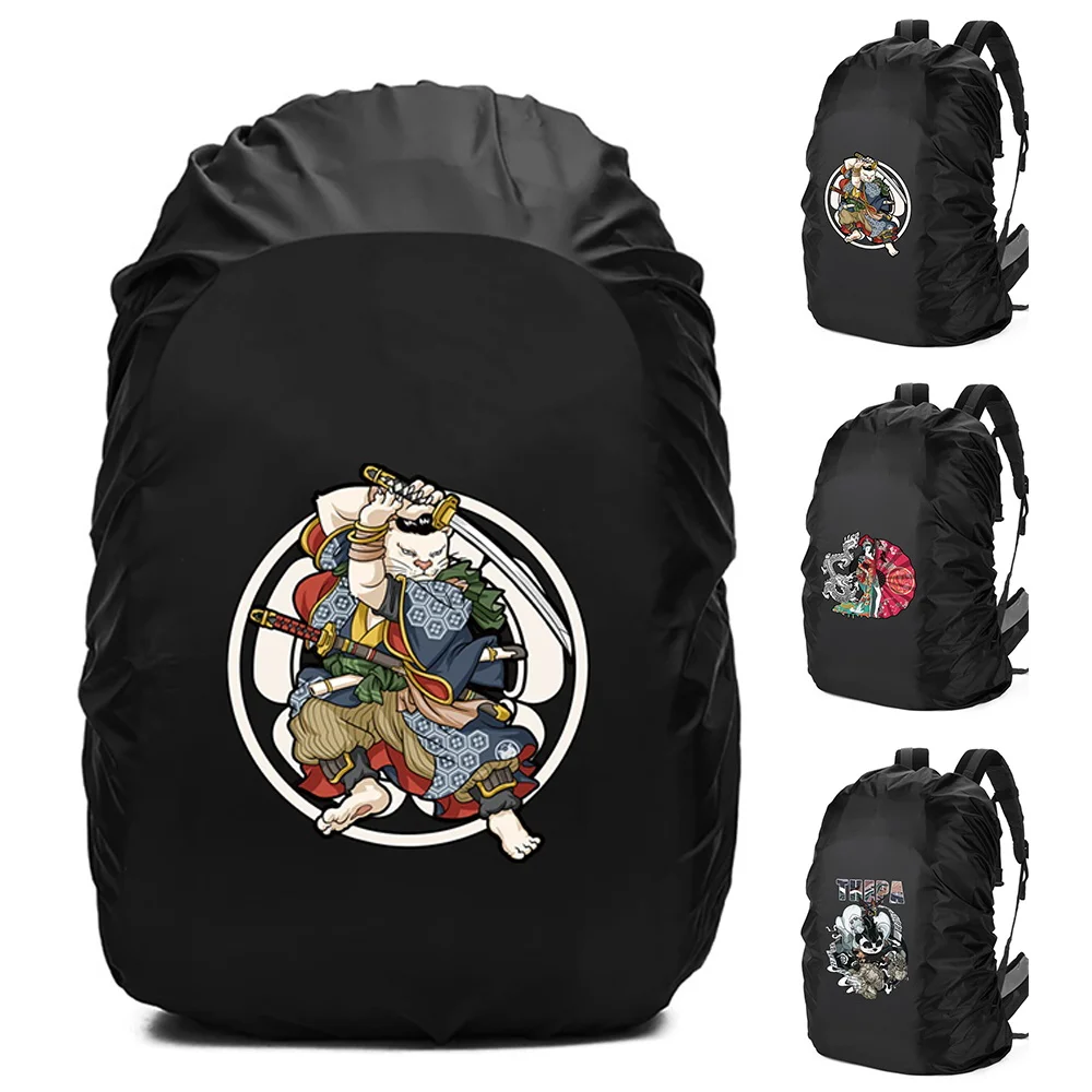 Foldable Climbing Camping Hiking 20-70L Backpack Cover Multipurpose Backpack Protective Cover Samurai Printing Backpack Cover