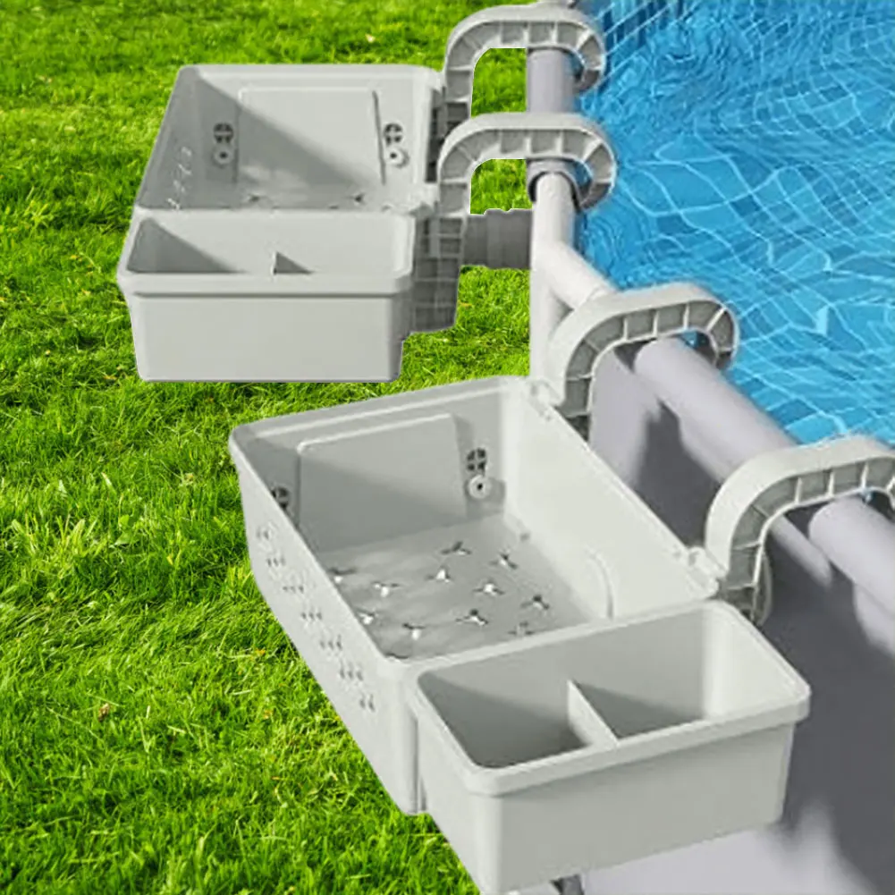 

Swimming Pool Hanging Storage Basket Ground Pool Storage Basket with Cup Holders All-Around Organizer for Most Above Ground Pool