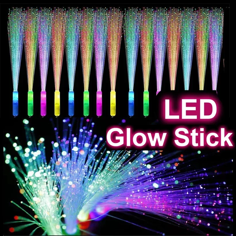 Glow in The Dark Colored LED Fiber Optic Fluorescent Sticks Bars Weddings Concerts Halloween Dance Party Night Glow Props