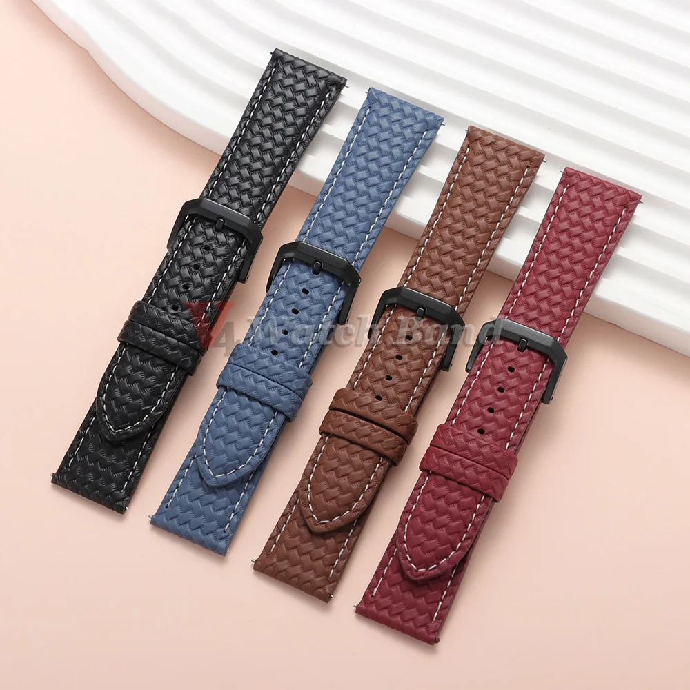 20mm 22mm Woven Texture Sport Wrist Watch Strap Universal Cowhide Watch Band Women Men Business Watch Band Bracelets Accessory