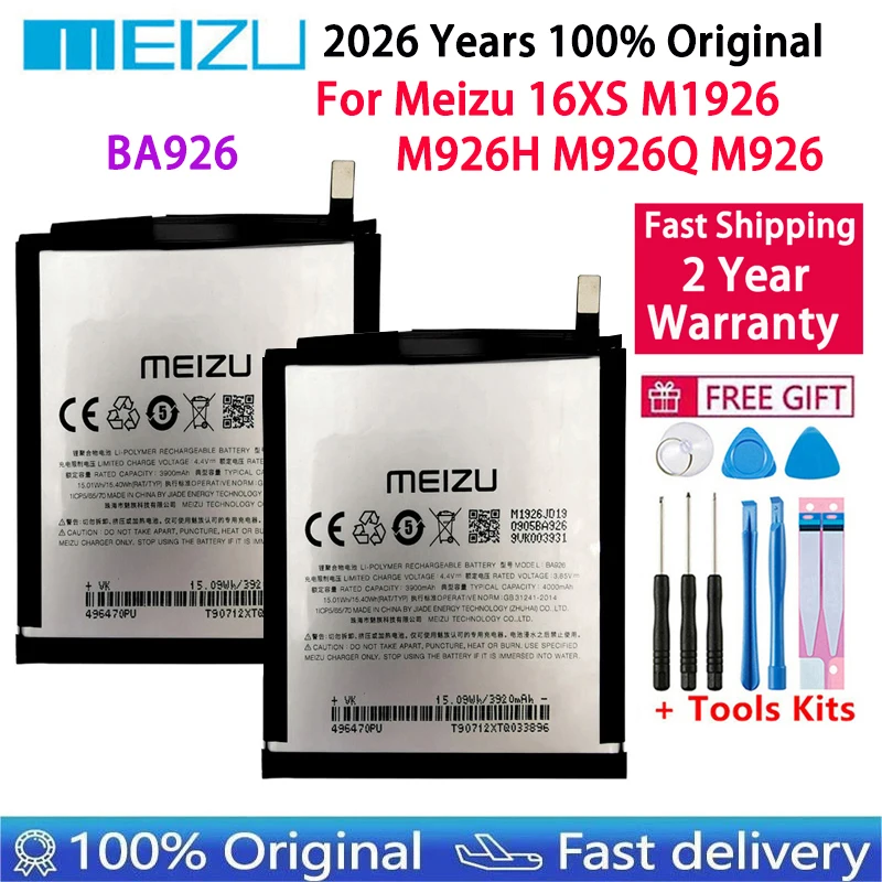 

100% Оригинальный аккумулятор BA926 Meizu 4000 мАч для Meizu 16XS M1926 M926H M926Q M926 мобильный телефон высококачественные батареи батарея