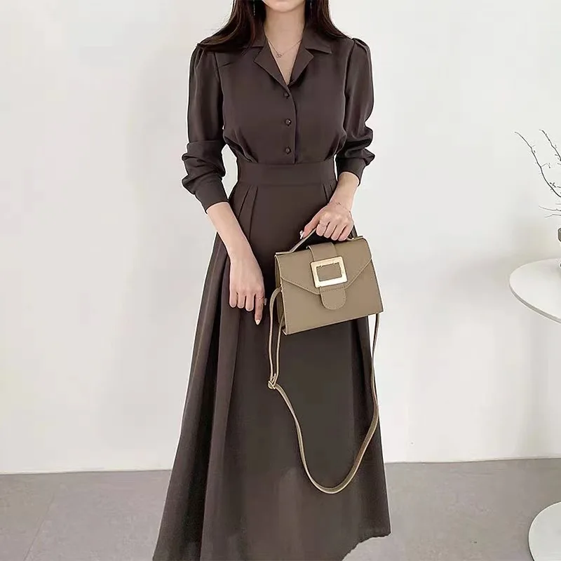 เดรสยาวทรงเอ แขนยาว คอวี แต่งผ้าต่อกัน สไตล์วายทูเค สตรีทแวร์ สำหรับงานปาร์ตี้ งานกลางคืน หรือทำงาน ทรงเอวสูง สวยสง่า