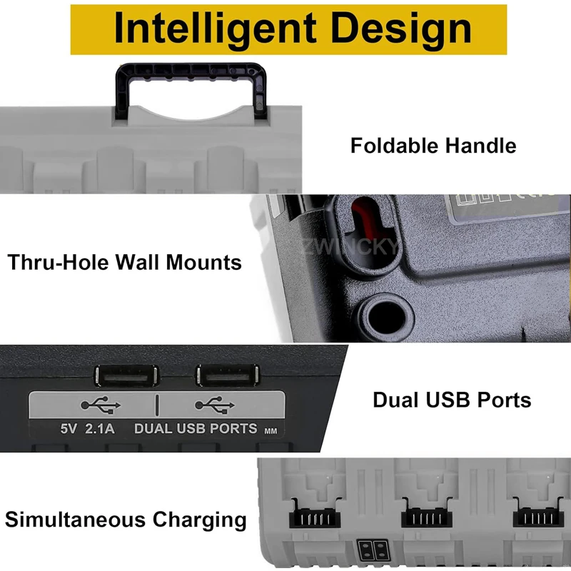 DCB104 Li-ion Battery Charger 4-Port 3A Current For Dewal 12V 14.4V 18V 20V Battery Charged Simultaneously DCB107 DCB115 DCB118