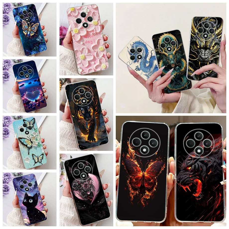 

Case For Reno12 FS Reno12F Back Cover Clear Soft TPU Silicone Shockproof Cover oN Oppo Reno 12FS 12F Dragon Tiger artoon Fundas