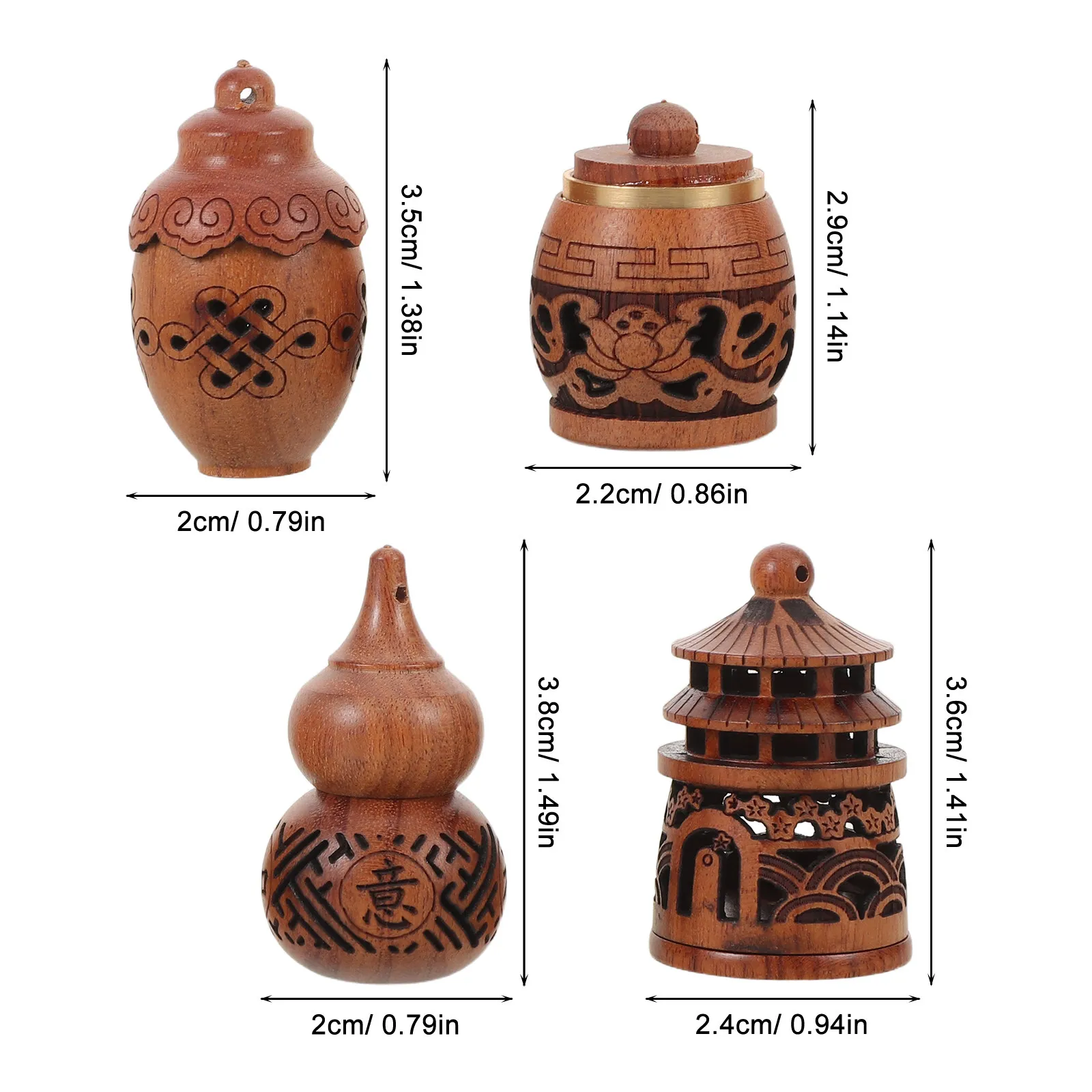 4Pcs Wooden Hollow Carved Diffuser Cage Pendants Chinese Blessing Ornament Essential Oil Sachet Keychain Car Fragrance Charm - view 6