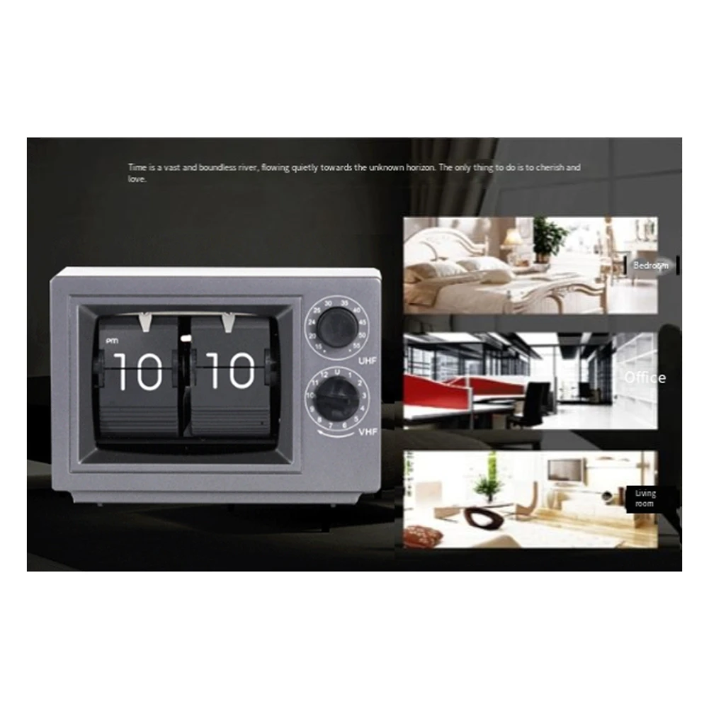 ABSS-TV-Shaped Flip Clock Retro Mechanical Desk Clock Classic Television Design Clock Orange