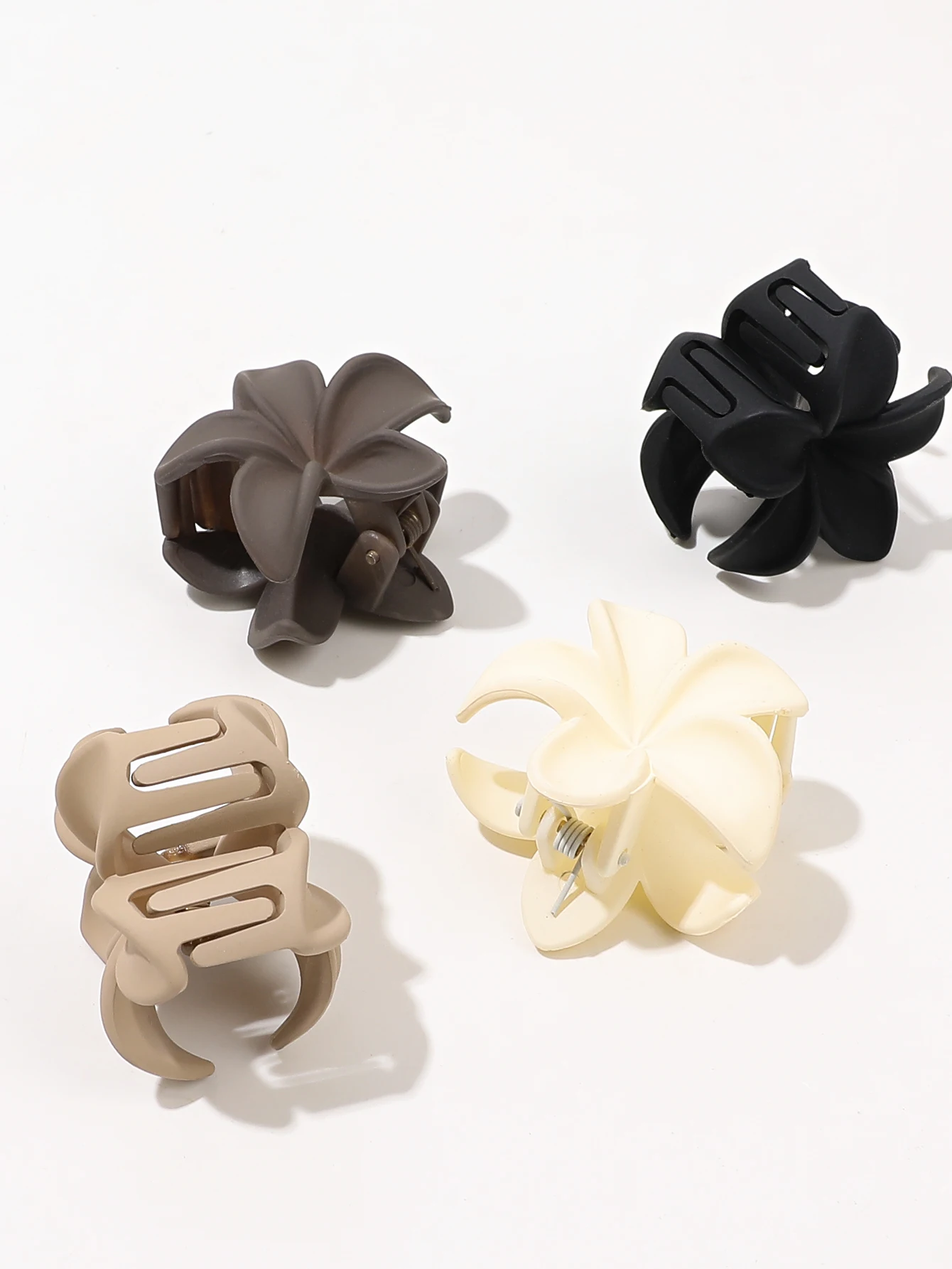 5 Pcs Small Neutral Colors Flower Hair Claw Clips for Women Girls, Matte Claw Flower Shaped for Thin Hair. image 3