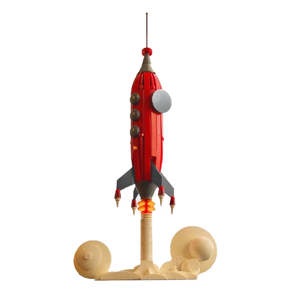 Retro Futuristic Rocketship Building Blocks MOC-48957 New Mini High-tech Rocket Launch  Blocks Toys for Children Birthday Gift