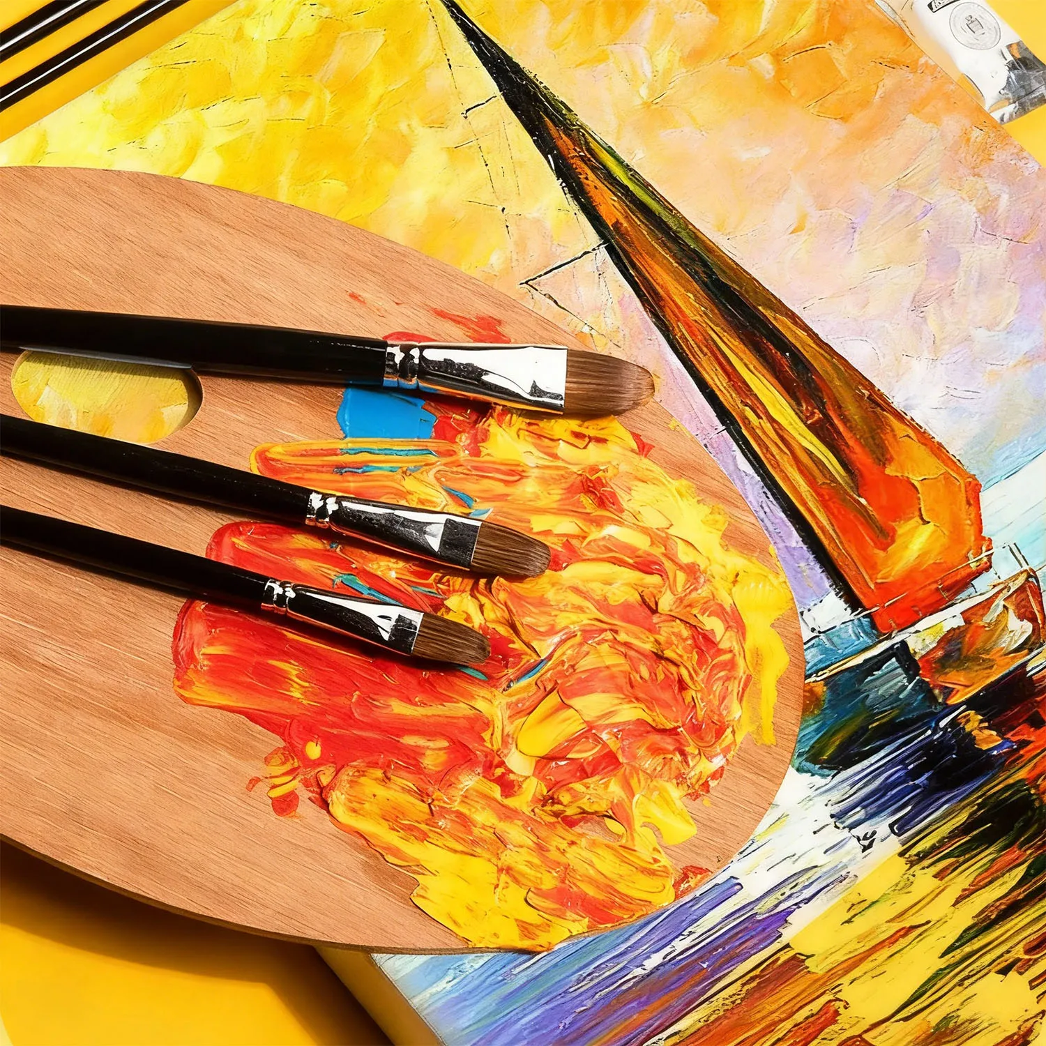 6개 세트 고급 늑대털 붓 학생용 수채화 아크릴 그림 평붓 오일 붓 미술 용품