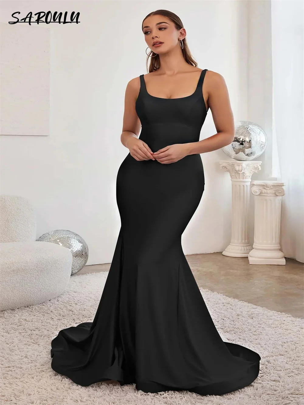 Simple Square Neck Mermaid Cocktail Party Gown Classic Tank Sleeve Evening Dress Elegant Vestidos De Novia