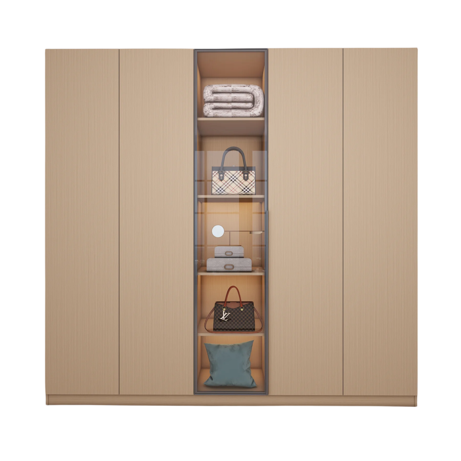 

Log wind handle-free segmented four-door five-door solid wood ecological one-door to top master bedroom custom wardrobe