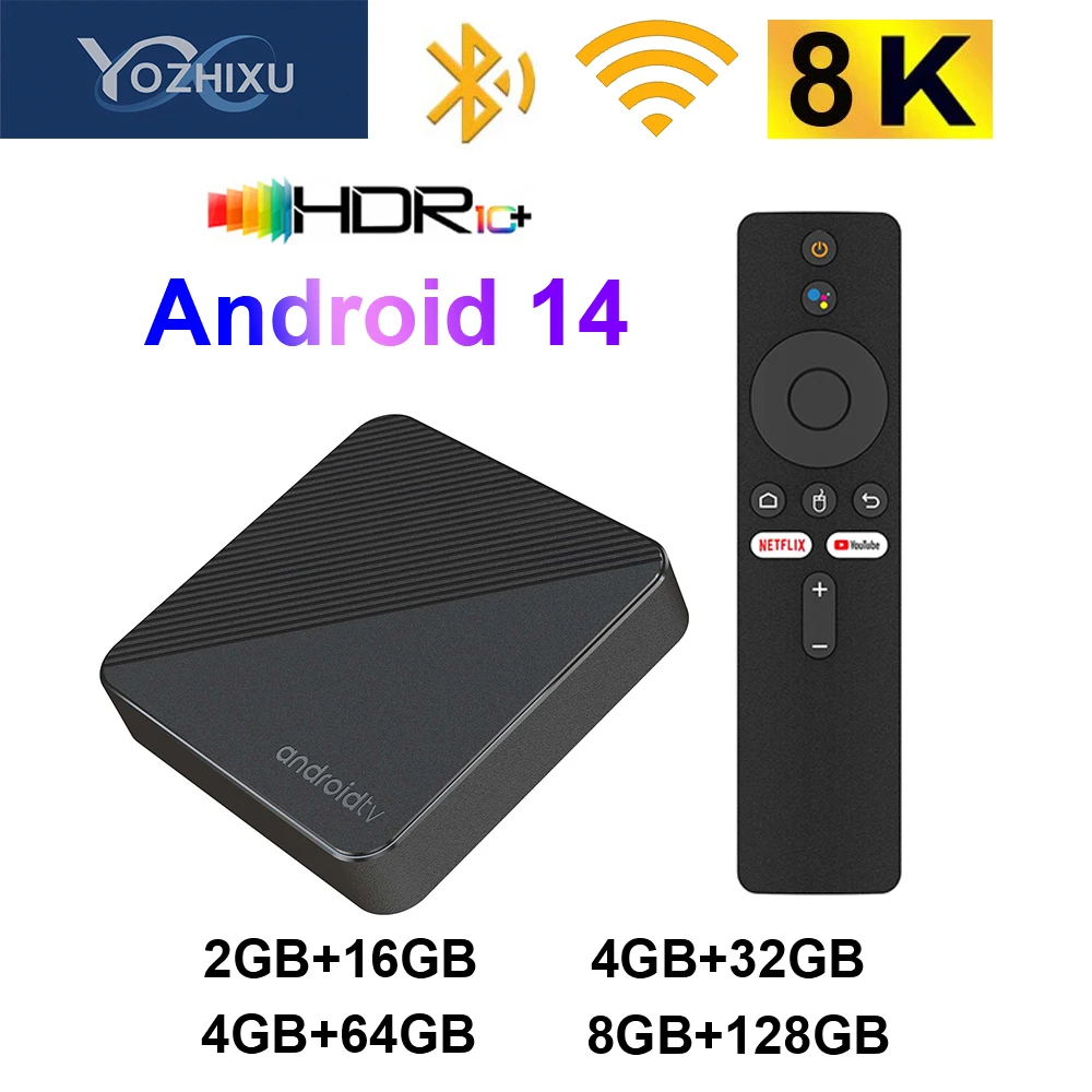 YOZHIXU T8 Android14 Smart TV Box 16G 32G 64G 128G Allwinner H313 Google Voice Assistant Netflix YouTube Streaming Media Device